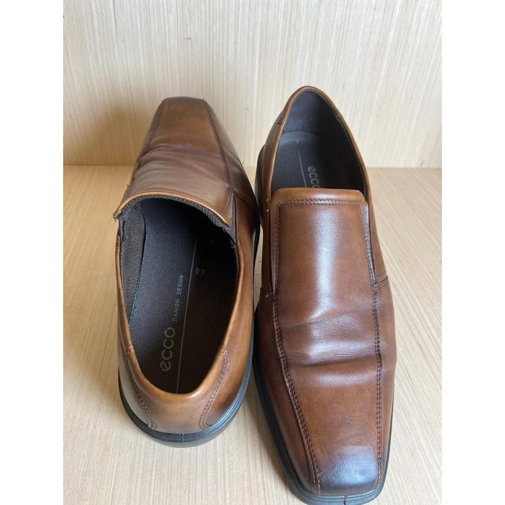 ECCO Brown Leather Slip On Loafers Dress Sophisticated Shoes EU 44 US 10-10.5